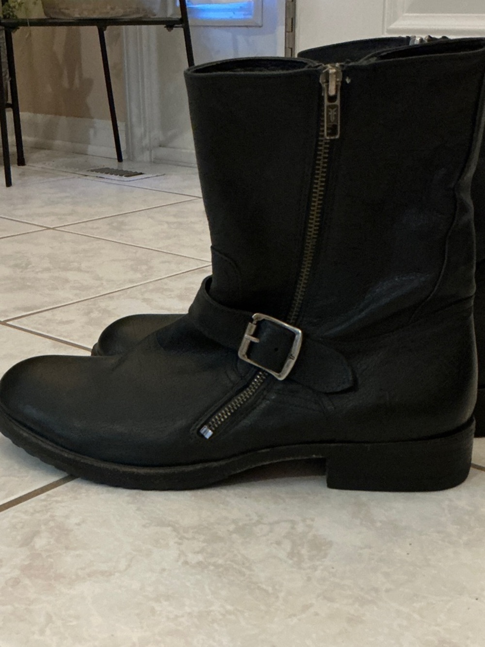 Frye Black Leather Engineer Zip Boots 10.5 M Men